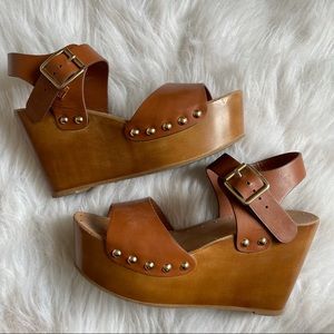 F21 studded platform wedge sandals brown